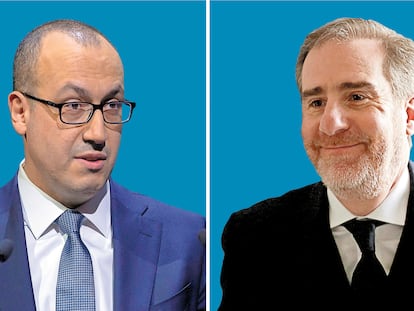 Onur Genç, consejero delegado de BBVA, y Héctor Grisi (derecha), su homólogo en el Banco Santander a partir de enero de 2023.