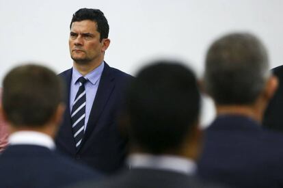 Sergio Moro, ministro da Justiça, cujas conversas foram reveladas por reportagem do 'The Intercept Brasil', em uma imagem de arquivo.