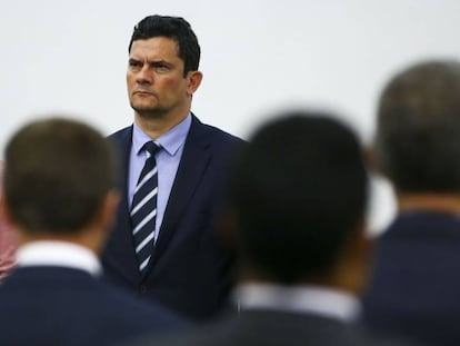 Sergio Moro, ministro da Justiça, cujas conversas foram reveladas por reportagem do 'The Intercept Brasil', em uma imagem de arquivo.