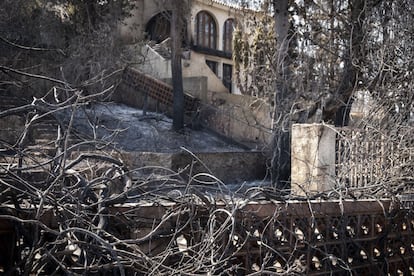 Viviendas ubicadas en las urbanizaciones Montepino y Montesol afectadas por el incendio urbano forestal de Llutxent, en Gandía (Valencia).