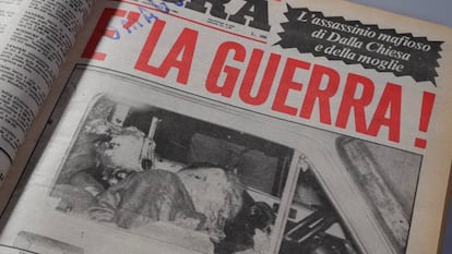 Portada del diario siciliano L'Ora en la que se recoge el asesinato del general antimafia Alberto Dalla Chiesa y su esposa en 1982