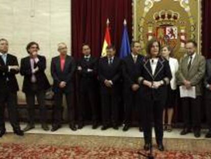 La ministra de Empleo, Fátima Báñez, durante un acto con el comité de expertos en la sede del Ministerio, en Madrid. EFE/Archivo
