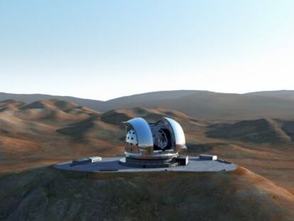 Ilustraci&oacute;n del cerro Armazones, en Chile, conla cumbre aplanada y el futuro telescopio E-ELT.