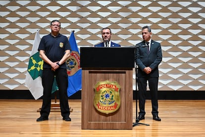 Andrei Rodrigues durante la conferencia de prensa sobre el atentado en Brasilia, Brasil. 