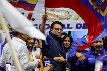 Fernando Villavicencio, en un acto de campaña en Quito el miércoles, poco antes de ser asesinado.