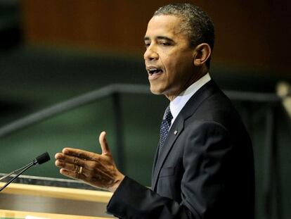 El presidente de Estados Unidos, Barack Obama,pronuncia un discurso durante la Asamblea General de Naciones Unidas.