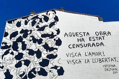 Mural de l'artista Cristina Dejuan a Torrefarrera censurat pels veïns de l'edifici.