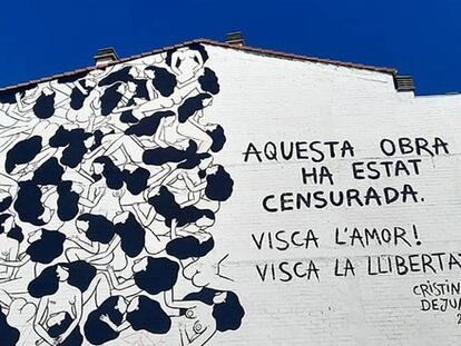 Mural de l'artista Cristina Dejuan a Torrefarrera censurat pels veïns de l'edifici.