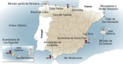 Mapa de los acantilados de España.