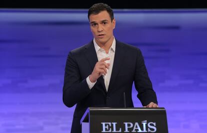 El secretario general del PSOE y candidato a la presidencia del Gobierno Pedro Sánchez, en un momento de su intervención.