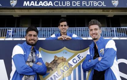 De izquierda a derecha, Samuel García, Juanmi y Castillejo, en La Rosaleda.