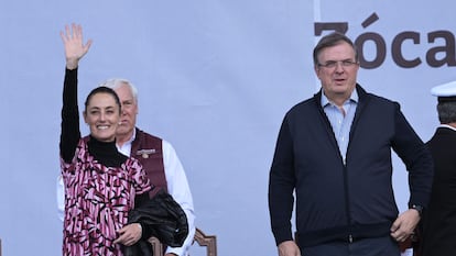 Claudia Sheinbaum y Marcelo Ebrard, en el Zócalo de Ciudad de México, el pasado 18 de marzo.