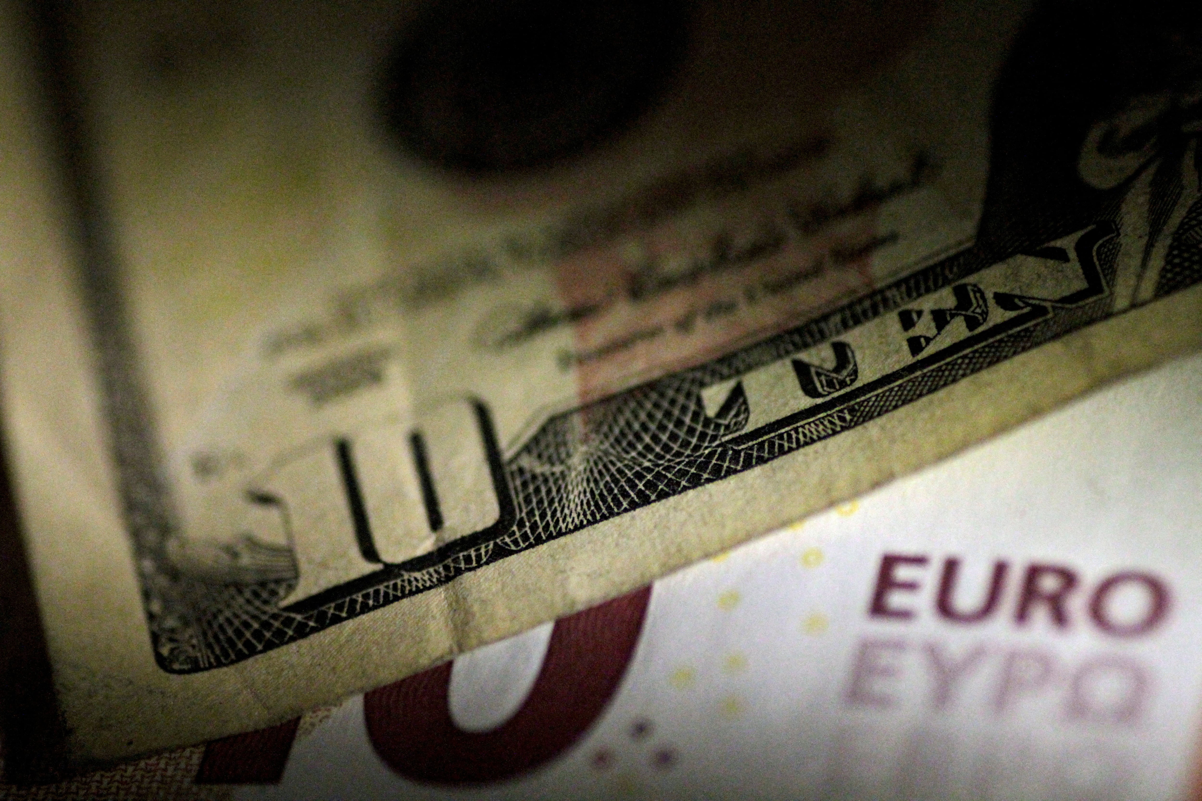 Billetes de dólar y euro.