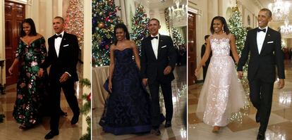 Michelle y Barack Obama, en los Kennedy Center Honors de 2016, 2015 y 2014.