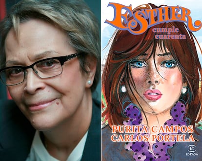 Purita Campos y la portada de 'Esther cumple 40'.