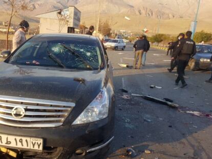 Imagem do local onde ocorreu o ataque ao cientista Mohsen Fakhrizadeh, na cidade de Absard, a nordeste de Teerã, nesta sexta-feira.