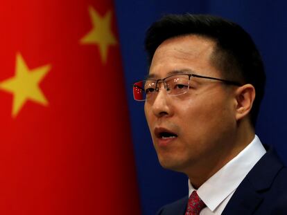 El portavoz del ministerio de Asuntos Exteriores chino, Zhao Lijian, en una conferencia en Pekín el pasado abril.