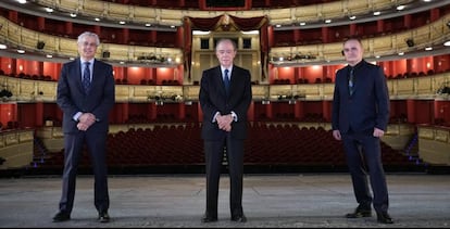 Ignacio García-Belenguer, director general, Gregorio Marañón, presidente, y Joan Matabosch, director artístico.