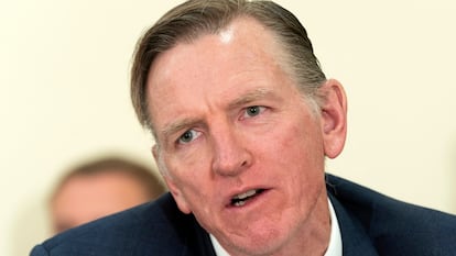 Rep. Paul Gosar, R-Ariz., questions the witness during a House Oversight and Accountability Committee subcommittee on National Security, the Border, and Foreign Affairs, hearing on resettlement of unaccompanied minors, on Tuesday, April 18, 2023, on Capitol Hill in Washington.