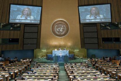 La ministra Jiménez durante su intervención, la pasada madrugada, en la 66ª Asamblea de la ONU.