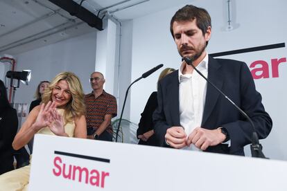 El portavoz de Sumar, Ernest Urtasun, interviene durante la presentación del acuerdo de coalición, a 10 de junio de 2023, Gustavo Valiente / Europa Press