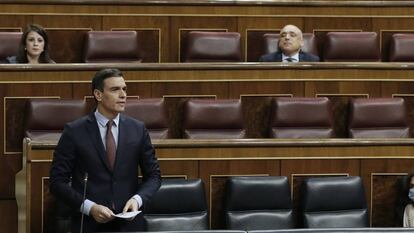 El presidente del Gobierno, Pedro Sánchez, en el Congreso de los Diputados. 