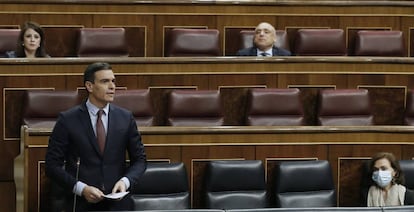 El presidente del Gobierno, Pedro Sánchez, en el Congreso de los Diputados. 