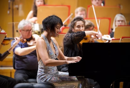 La pianista Yuja Wang durante su interpretación de Rajmáninov, el pasado lunes en Madrid.