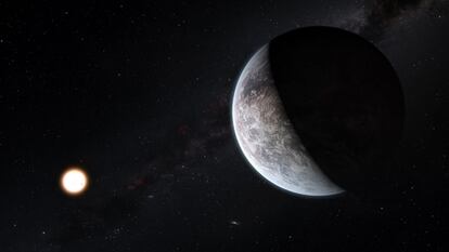 Ilustración de un planeta cuya masa es 3,6 veces  la terrestres, en órbita de la estrella HD85512.