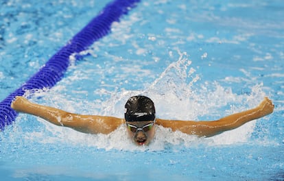 Zidi Yu of China competes in the Women's 200m Butterfly Swimming semi-finals at the World Aquatics Championships Singapore 2025 in Singapore, 30 July 2025