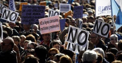 A protest against the abortion reform in Madrid in February.