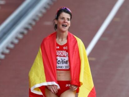 Ruth Beitia, tras ganar el oro en el pasado Europeo.