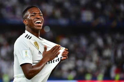 Vinicius tras marcar el cuarto gol del equipo blanco.