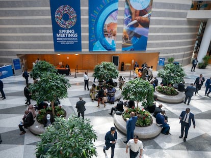 The atrium of the headquarters of the International Monetary Fund, in Washington.