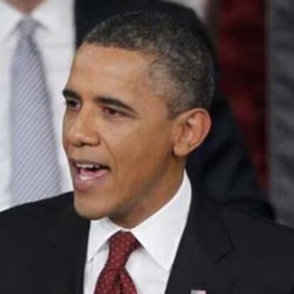 El presidente de EE UU Barack Obama, durante su tercer discurso del Estado de la Unión el 25 de enero de 2012.
