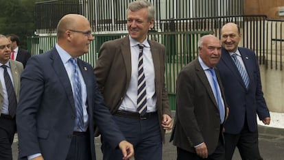 Baltar, Rueda, el alcalde y el delegado de la Xunta, tras presentar el proyecto