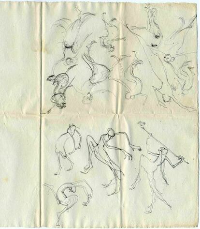 Otro de los dibujos de Lanz que fueron encontrados en un sobre, entre las páginas de un libro.