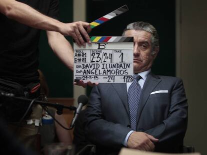 El actor Pedro Casablanc, caracterizado como Luis B&aacute;rcenas, en el rodaje de &#039;B, la pel&iacute;cula&#039;, filme dirigido por David Ilundain. 