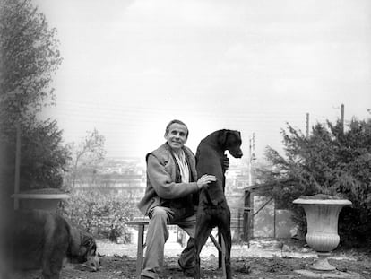 Louis-Ferdinand Céline (1894-1961), con su perro en la ciudad francesa de Meudon, alrededor de 1955, donde se instaló tras regresar a su país desde Alemania.