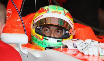 Merhi en el monoplaza de Marussia durante el GP de Hungría de 2015.