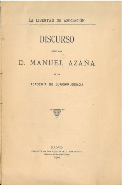 Discurso leído Azaña en la Academia de Jurisprudencia, 1902.