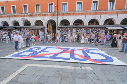 Concentración en contra del enlace del magnate en Campo San Giacomo di Rialto, el pasado 13 de junio.