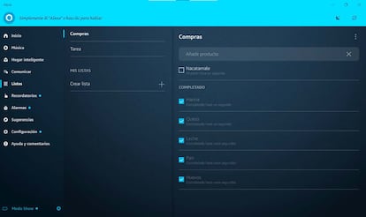 Aplicación de Alexa para Windows con un listado