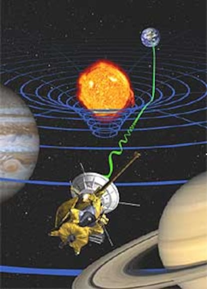 Ilustración de la <i>Cassini</i> en el experimento de relatividad.