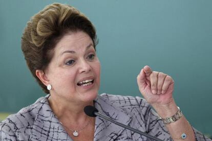 Dilma Rousseff, presidenta de Brasil, durante la toma de posesi&oacute;n del nuevo ministro de Desarrollo Agrario, Gilberto Jos&eacute; Vargas, en el Palacio del Planalto. 
