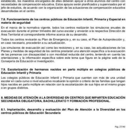 Recomendación de la Comunidad de Madrid a los colegios a la hora de escolarizar a los múltiples.