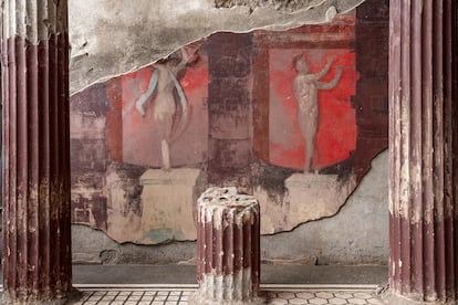 Detalle de la pintura encontrada en una sala de banquetes de una 'domus' en Pompeya.