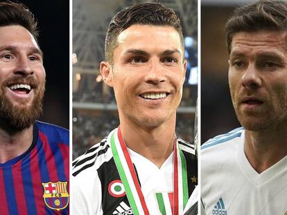 Lionel Messi, Cristiano Ronaldo y Xabi Alonso.