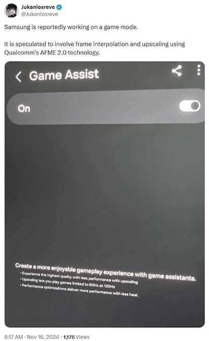 Pantalla del nuevo Modo juego de Samsung