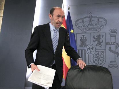 Alfredo Pérez Rubalcaba, en la rueda de prensa posterior al Consejo de Ministros.